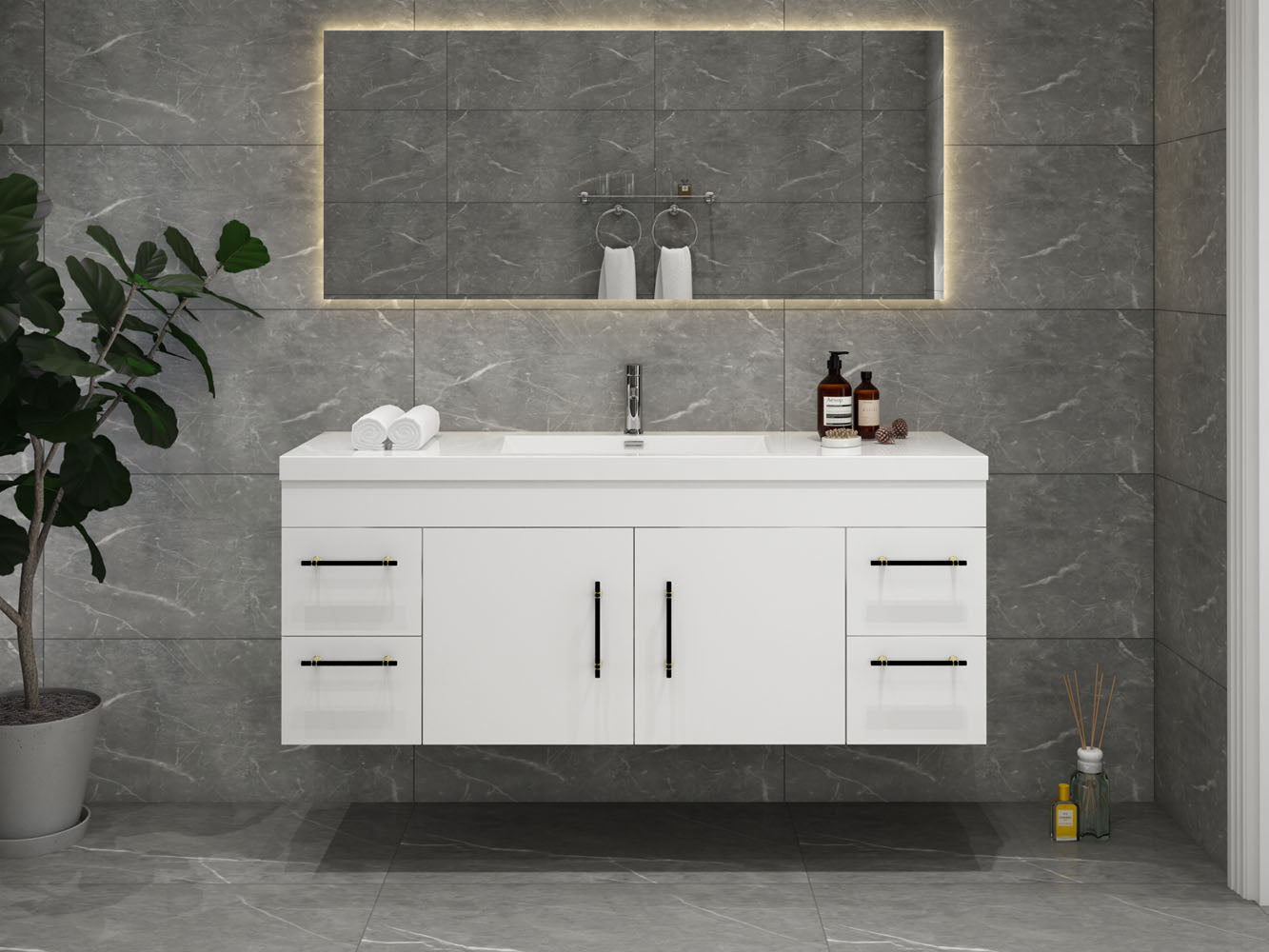 Elsa 60" Wall Mounted Floating Vanity in Glossy White