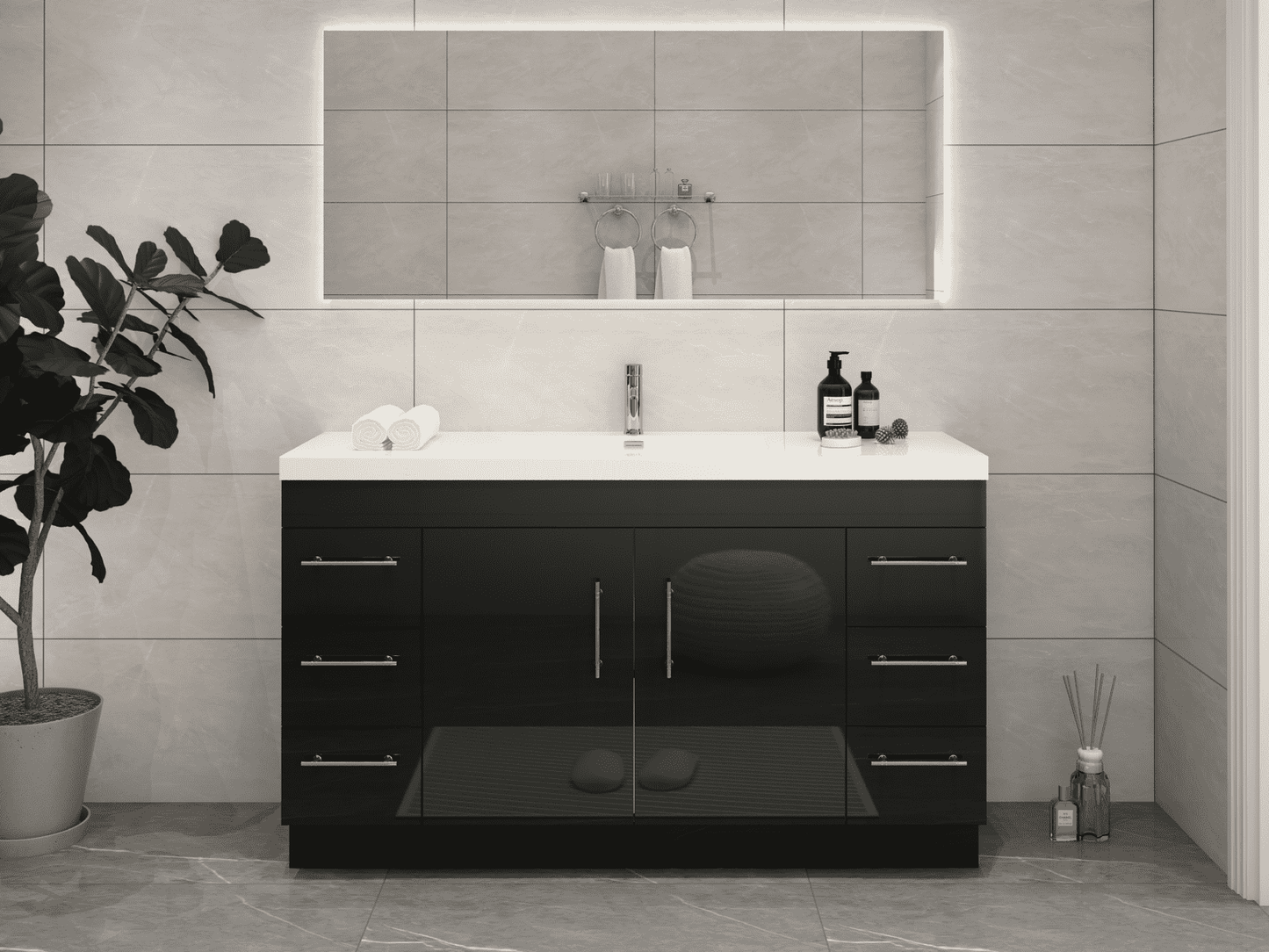 Elsa 60" Freestanding Bathroom Vanity with Reinforced Acrylic Sink in Gloss Black | Better Vanity