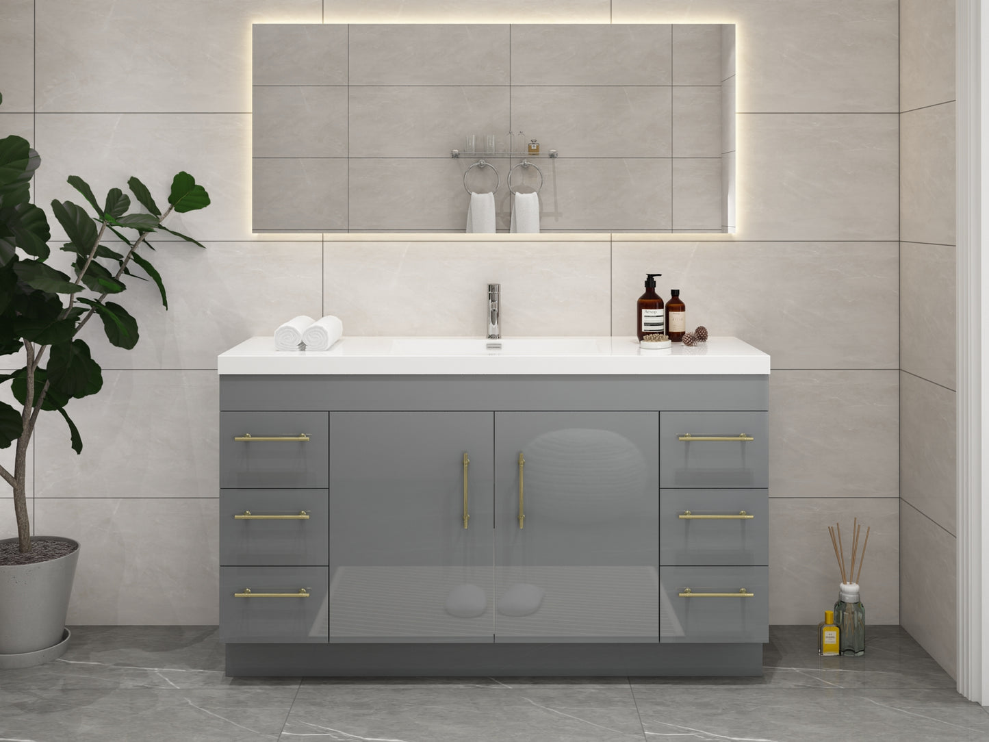 Elsa 60" Freestanding Vanity in Glossy Gray