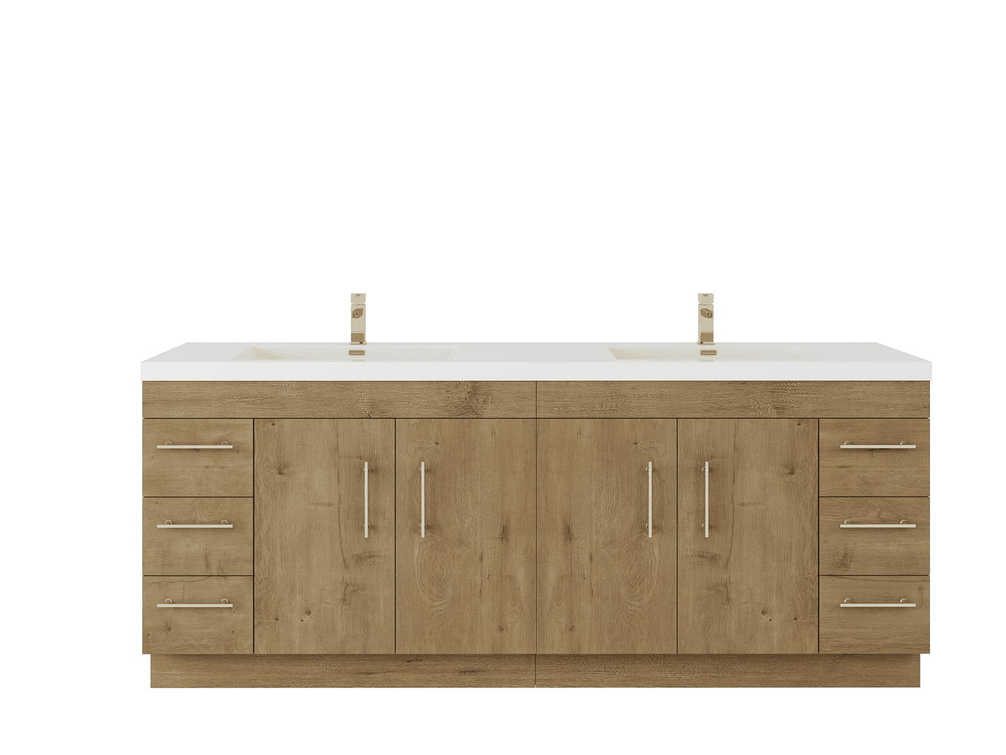 Elsa 84" Freestanding Bathroom Vanity with Reinforced Acrylic Double Sink in Oak | Better Vanity