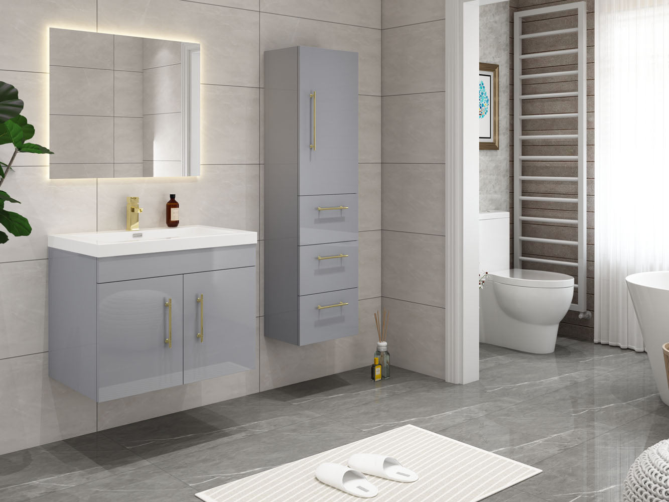 Elsa Glossy Gray Wall Mounted Side Cabinet