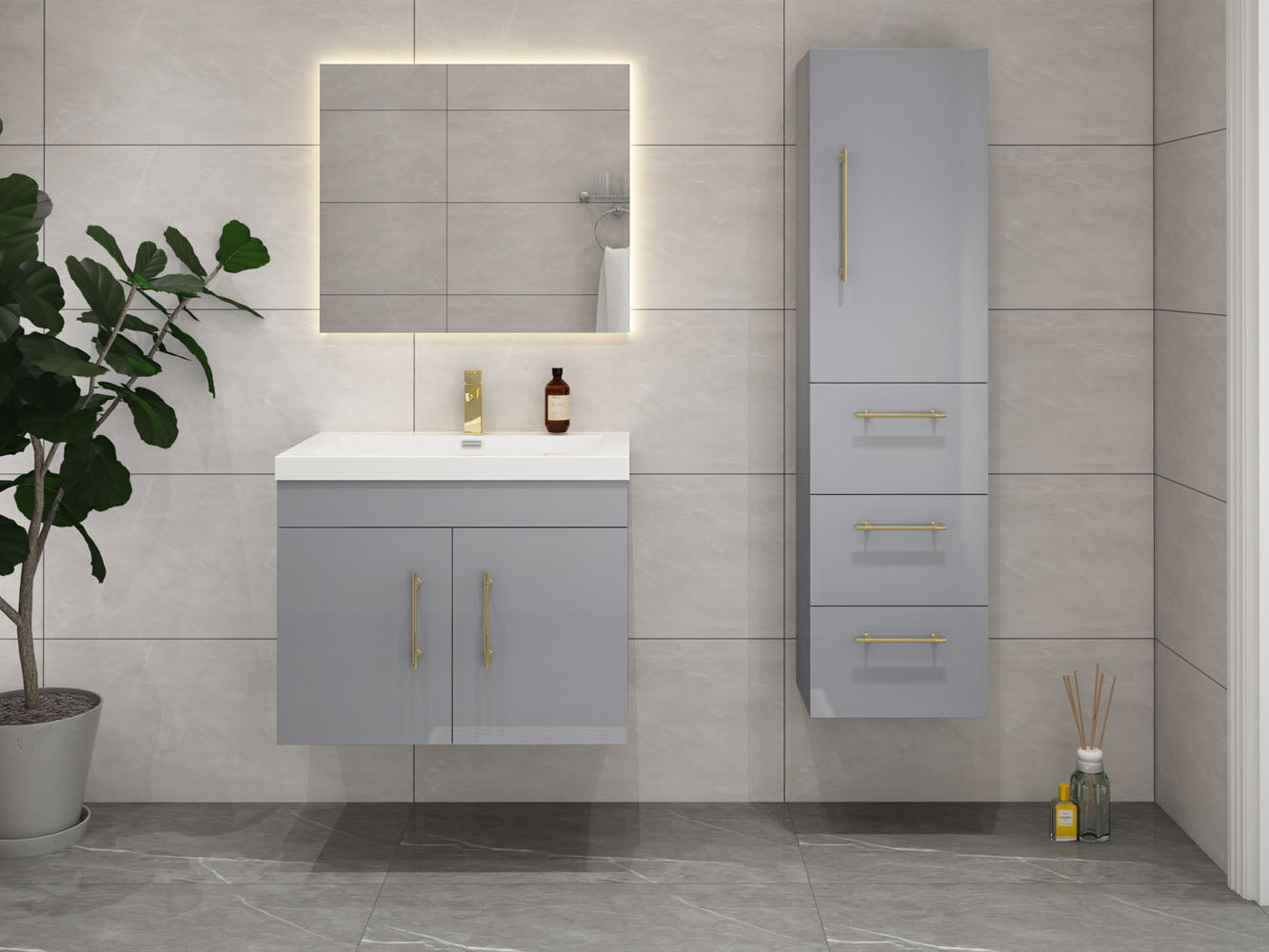 Elsa Glossy Gray Wall Mounted Side Cabinet