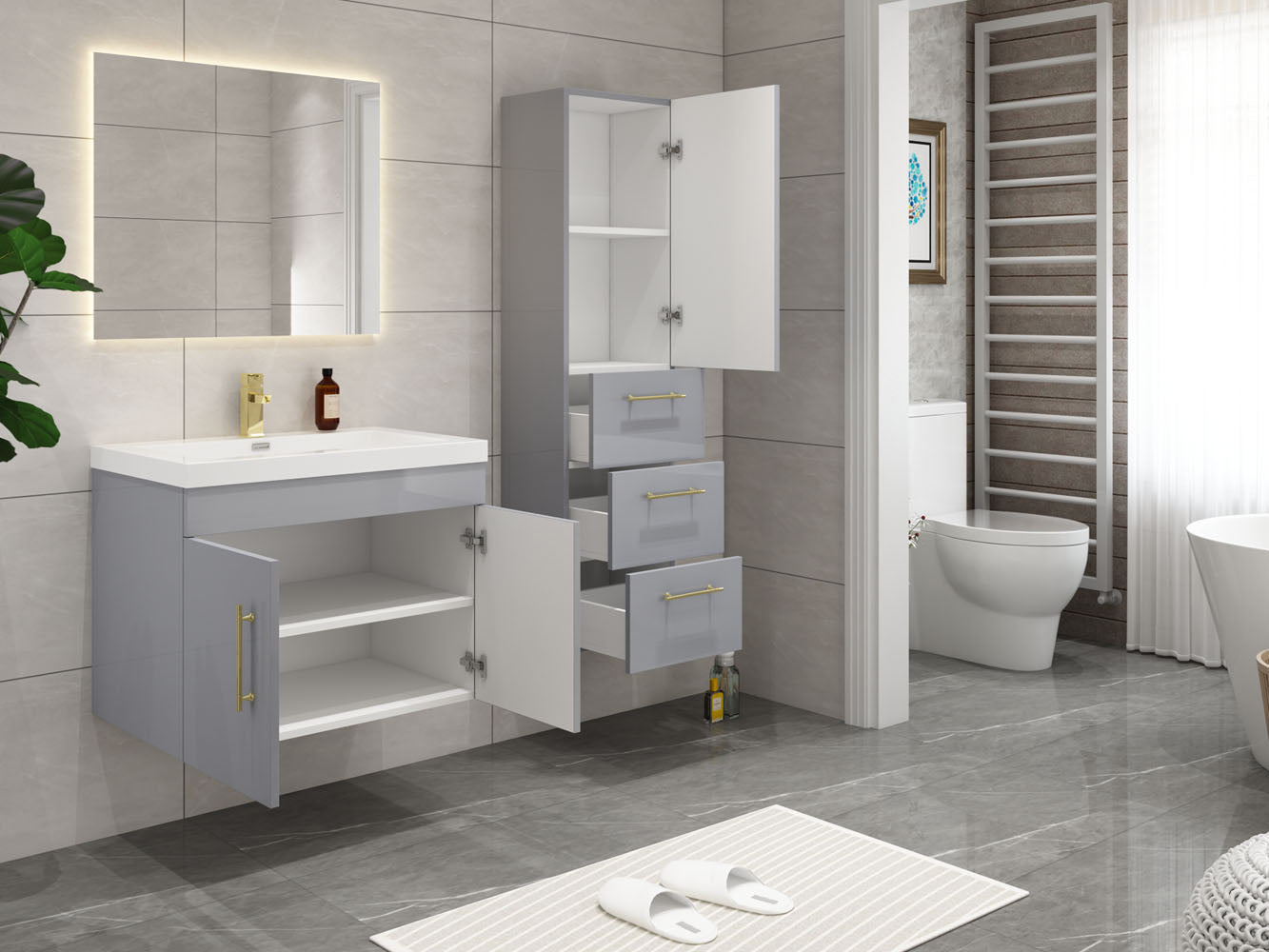 Elsa Glossy Gray Wall Mounted Side Cabinet