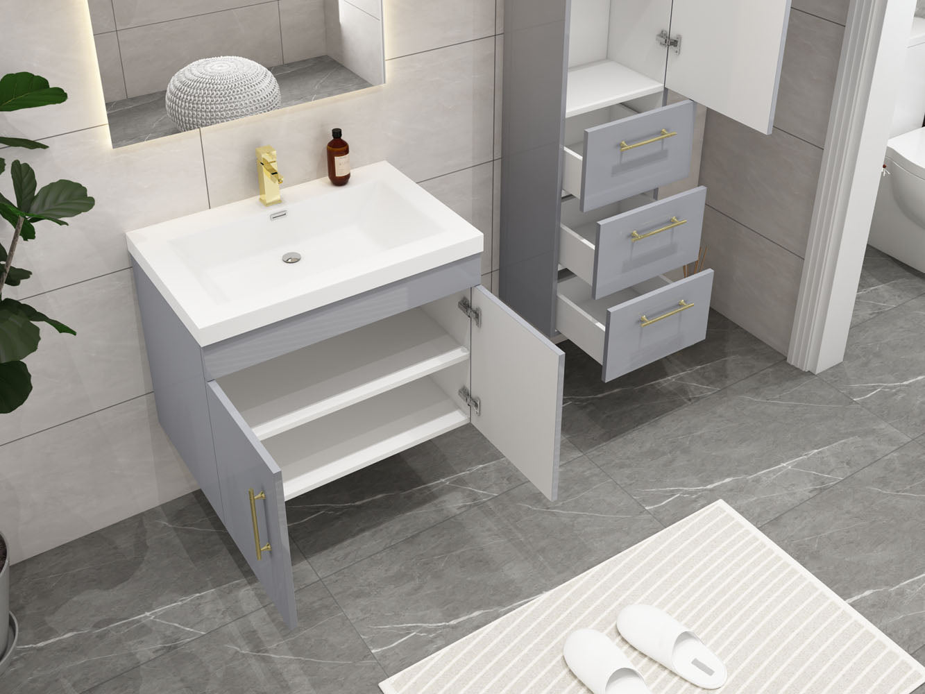 Elsa Glossy Gray Wall Mounted Side Cabinet