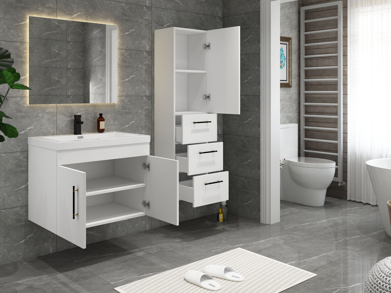 Elsa Glossy White Wall Mounted Side Cabinet