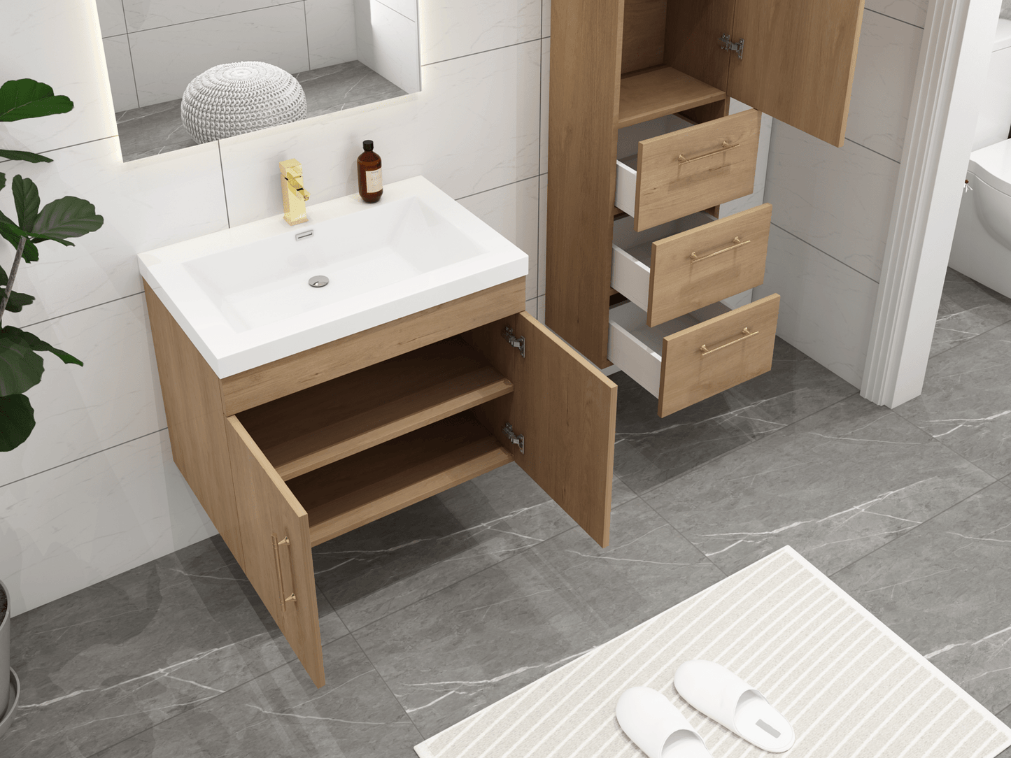 ELSA 16'' BATHROOM LINEN SIDE CABINET in White Oak V1