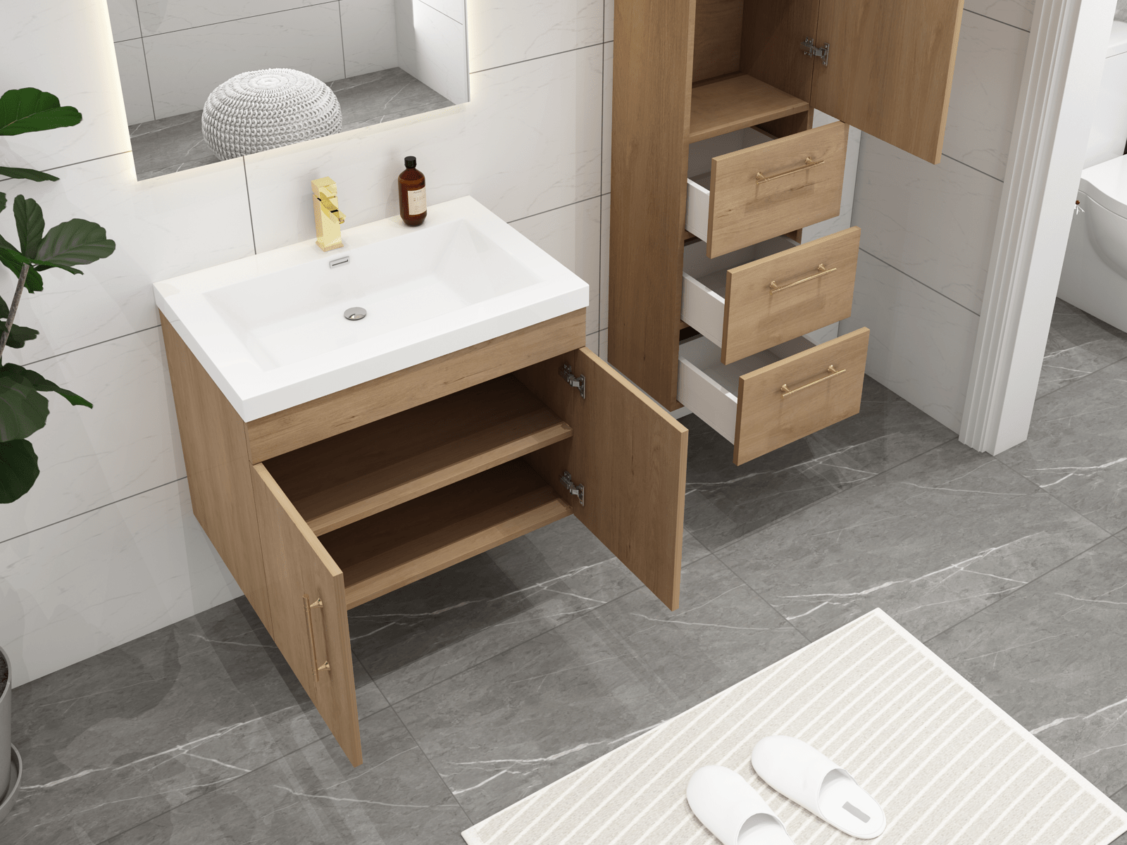 ELSA 16'' BATHROOM LINEN SIDE CABINET in White Oak V1