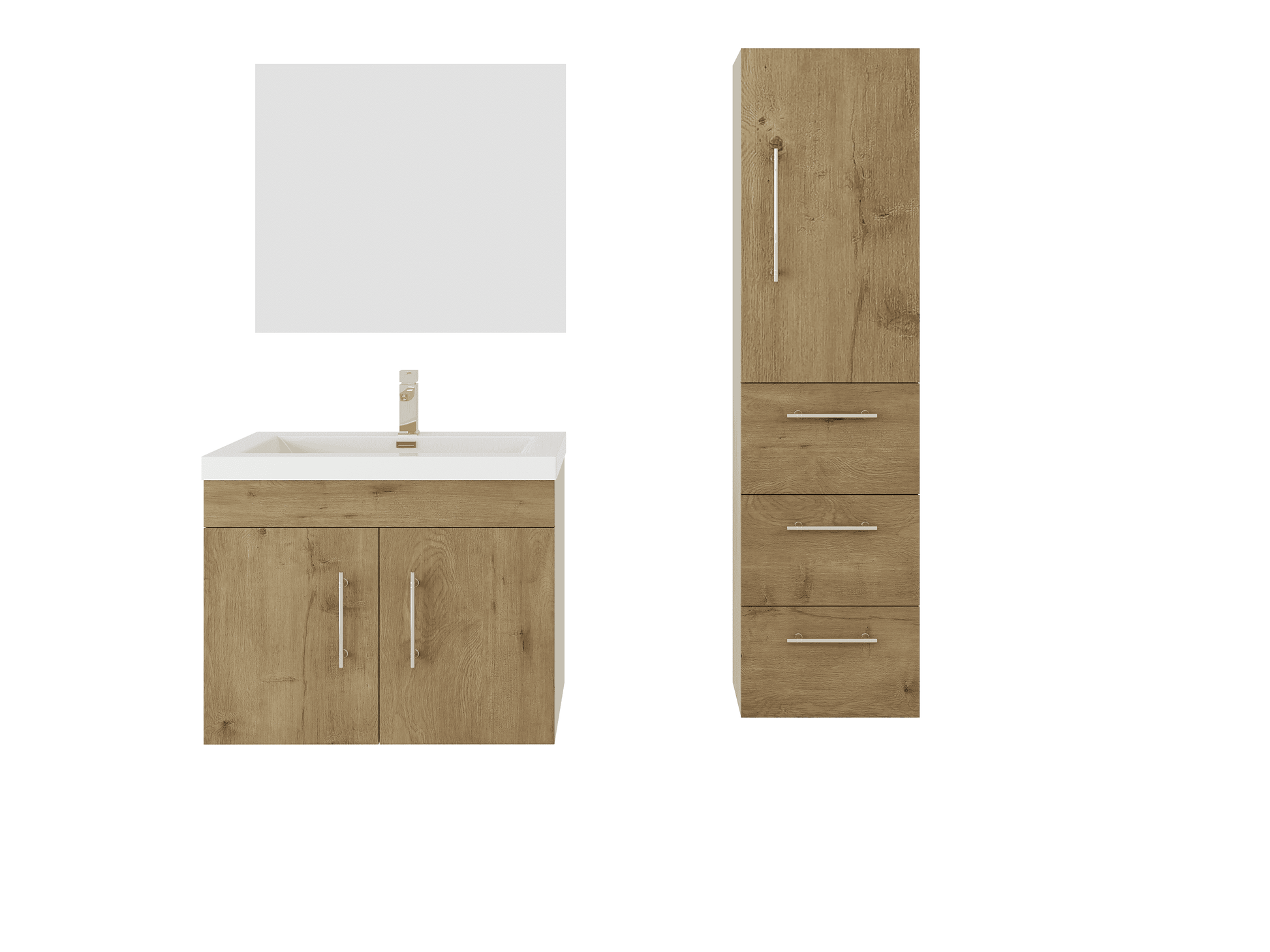 Elsa Floating Bathroom Vanity with Sink + Elsa Side Linen Cabinet in Oak