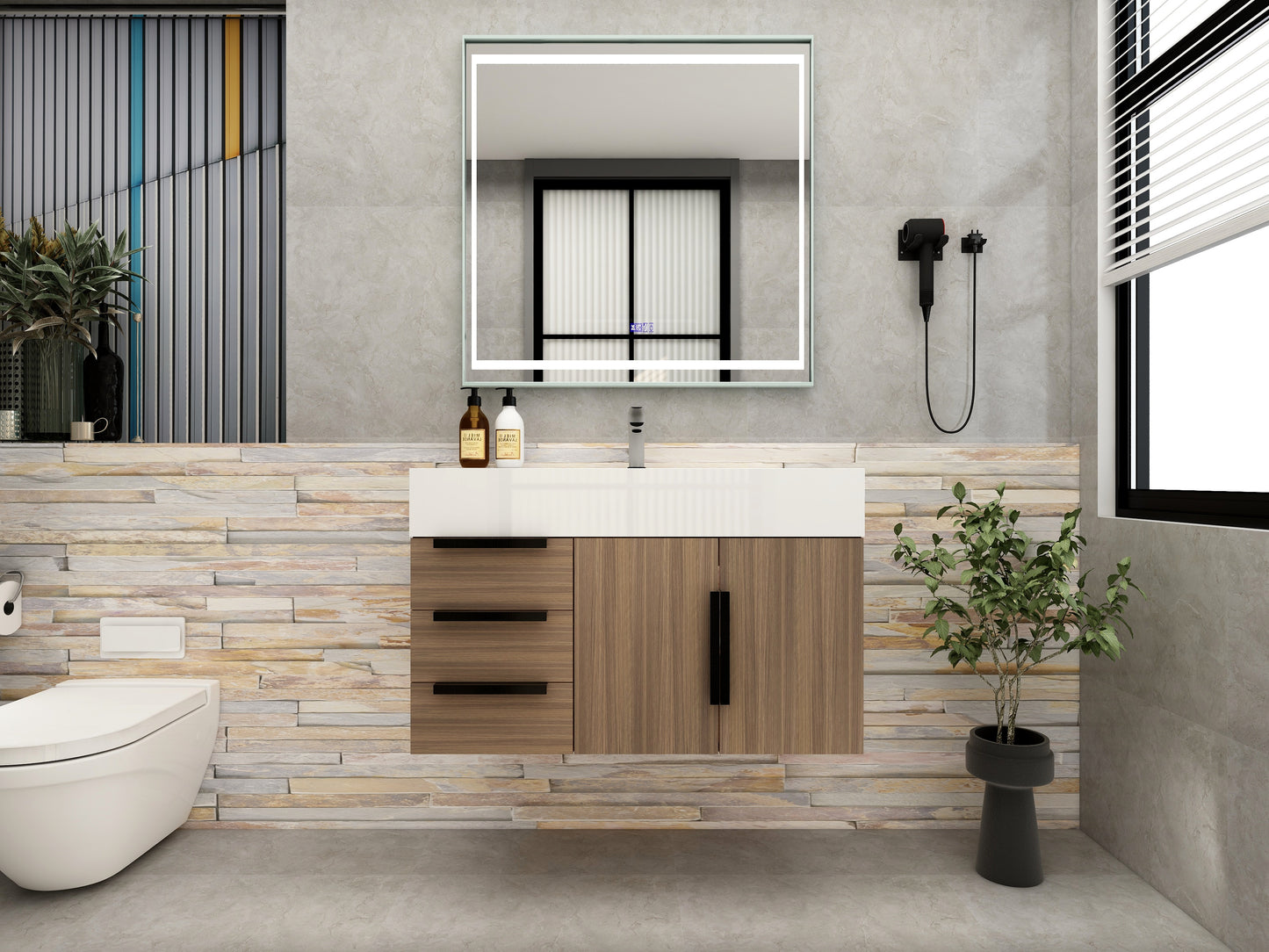 Bethany 36" Floating Bathroom Vanity with Reinforced Acrylic Sink in Rosewood with Black Handles | Better Vanity Bath Vanities