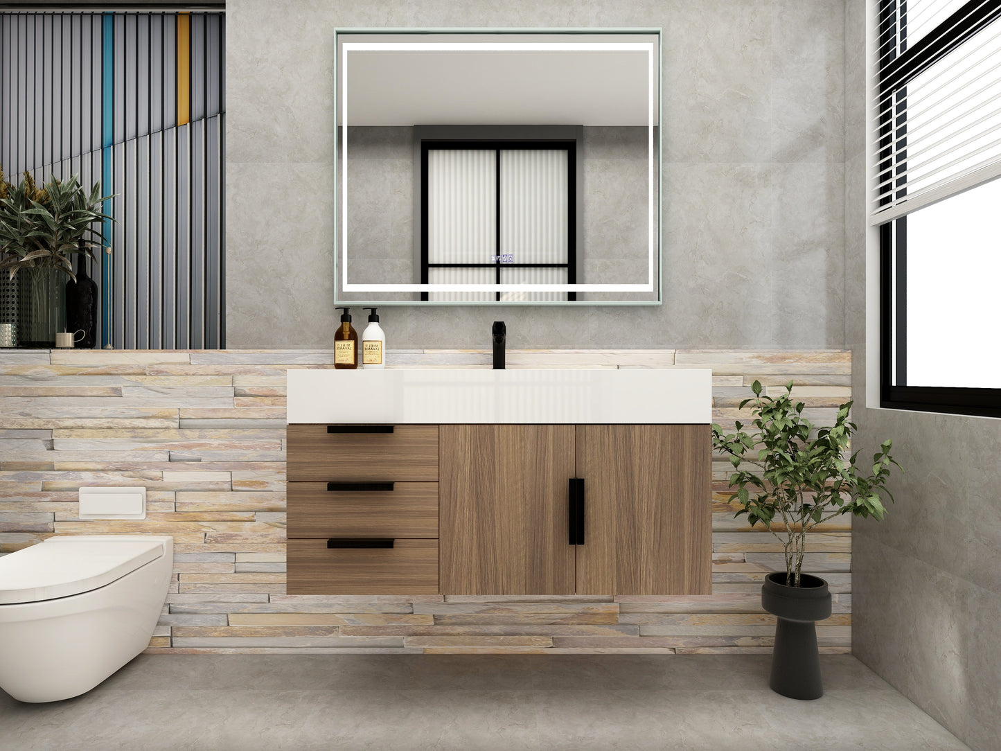 Bethany 42" Floating Bathroom Vanity with Reinforced Acrylic Sink in Rosewood with Black Handles | Better Vanity Bath Vanities