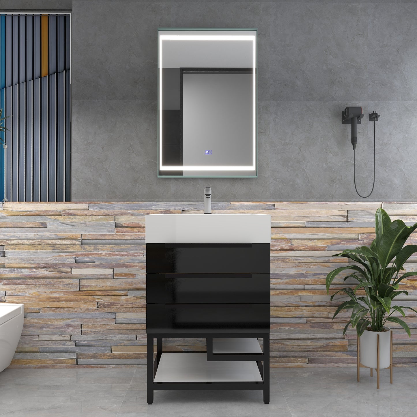 Bethany 24" Freestanding Bathroom Vanity with Reinforced Acrylic Sink in Gloss Black with Black Handles | Better Vanity Bath Vanities