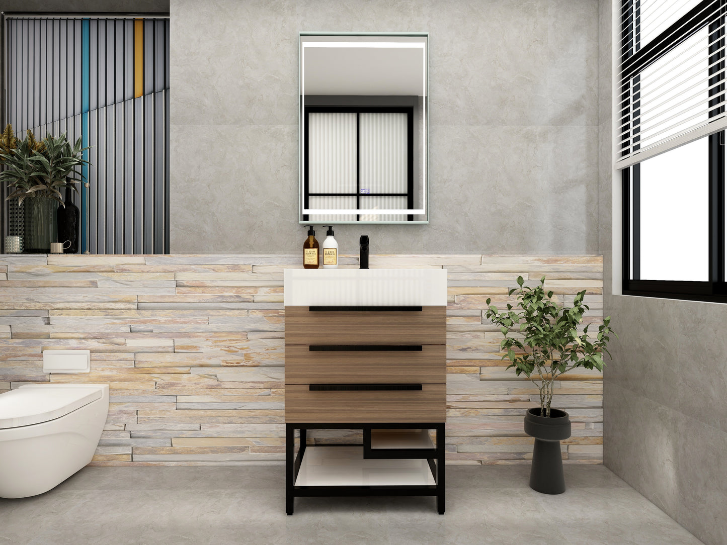 Bethany 24" Freestanding Bathroom Vanity with Reinforced Acrylic Sink in Rosewood with Black Handles | Better Vanity Bath Vanities