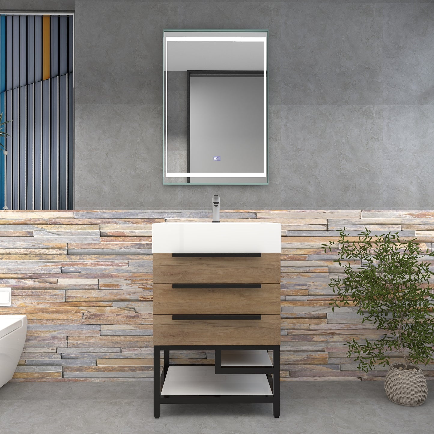 Bethany 24" Freestanding Bathroom Vanity with Reinforced Acrylic Sink in White Oak with Black Handles | Better Vanity Bath Vanities