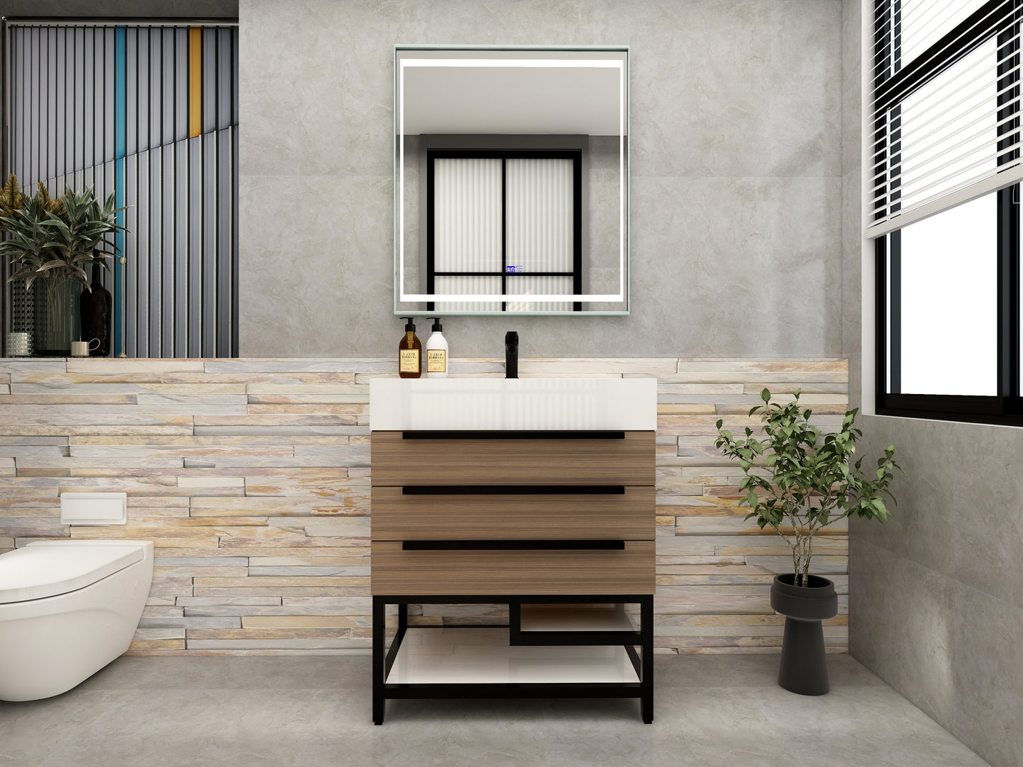Bethany 30" Freestanding Bathroom Vanity with Reinforced Acrylic Sink in Rosewood with Black Handles | Better Vanity Bath Vanities