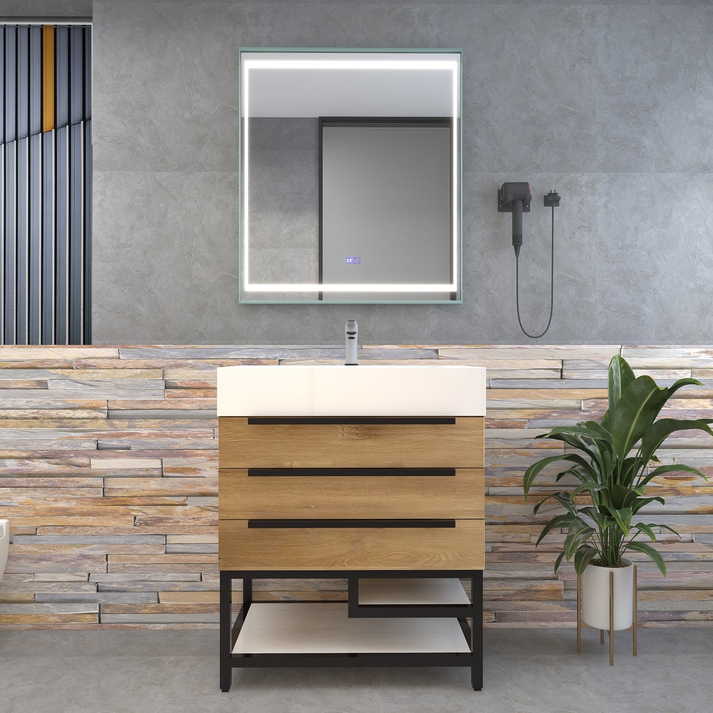 Bethany 30" Freestanding Bathroom Vanity with Reinforced Acrylic Sink in Teak Oak with Black Handles | Better Vanity Bath Vanities