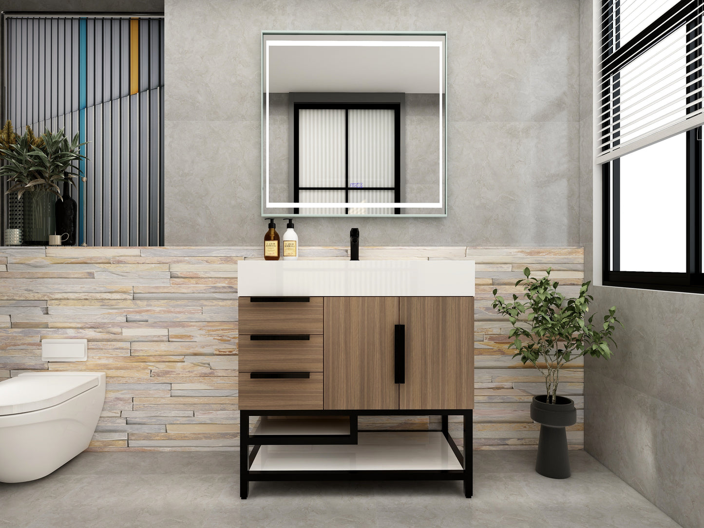 Bethany 36" Freestanding Bathroom Vanity with Reinforced Acrylic Sink in Rosewood with Black Handles | Better Vanity Bath Vanities