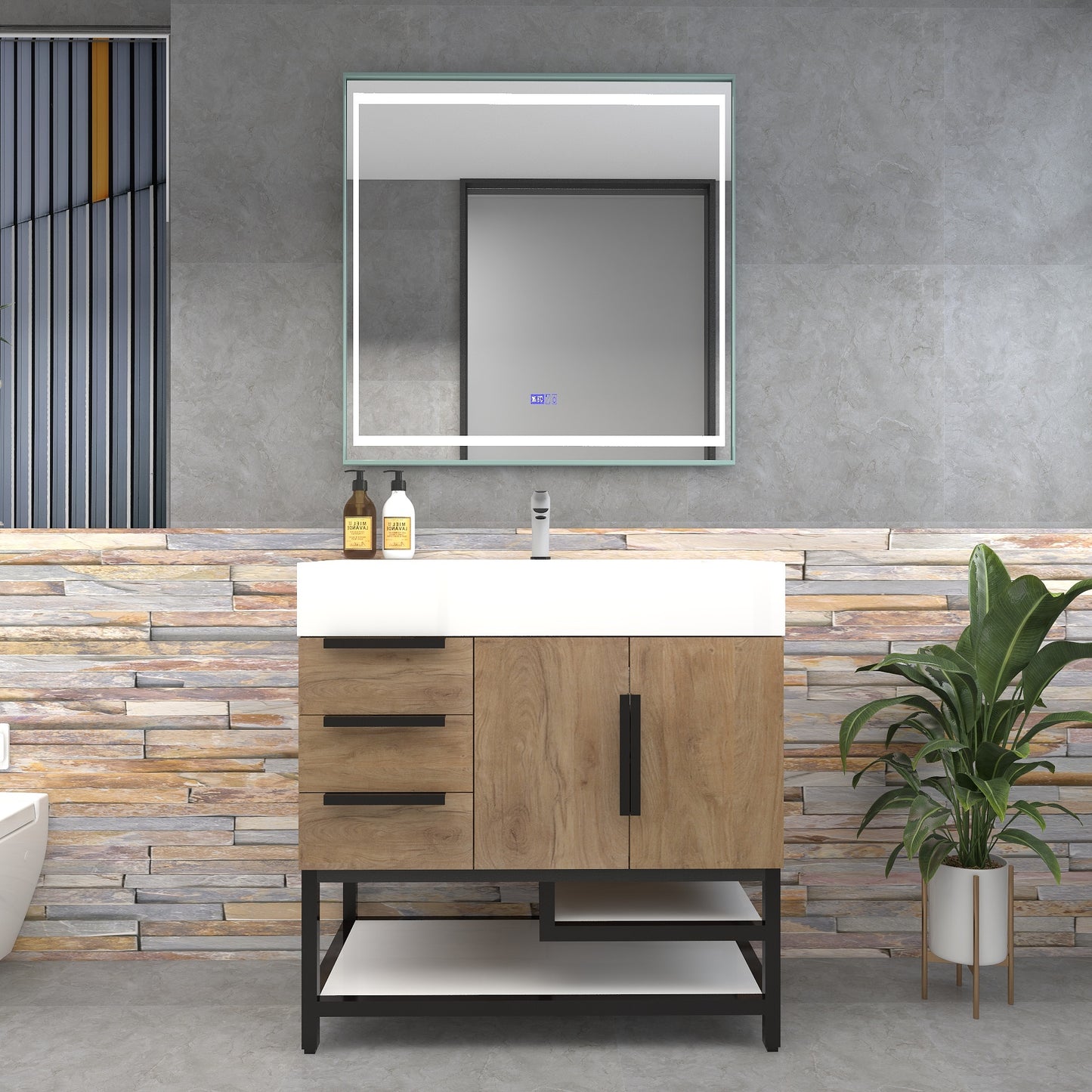 Bethany 36" Freestanding Bathroom Vanity with Reinforced Acrylic Sink in White Oak with Black Handles | Better Vanity Bath Vanities