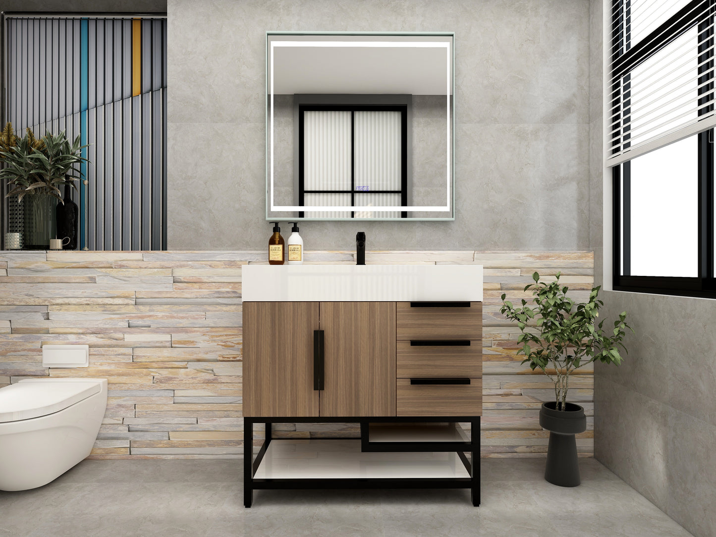 Bethany 36" Freestanding Bathroom Vanity with Reinforced Acrylic Sink in Rosewood with Black Handles | Better Vanity Bath Vanities