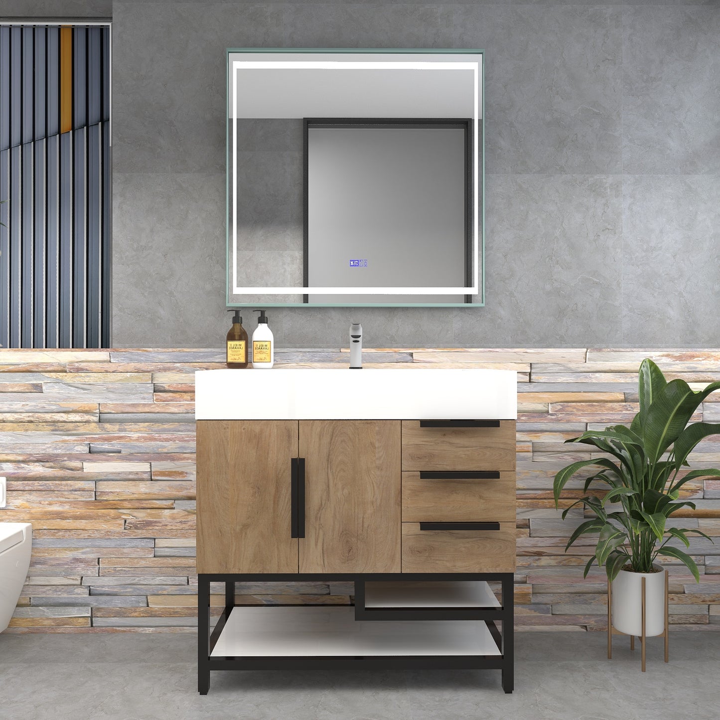 Bethany 36" Freestanding Bathroom Vanity with Reinforced Acrylic Sink in White Oak with Black Handles | Better Vanity Bath Vanities