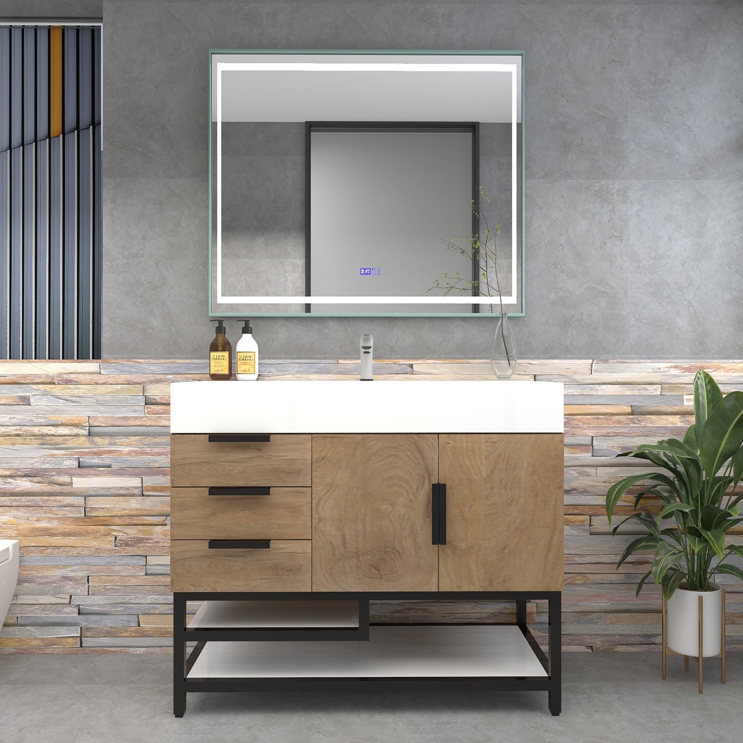 Bethany 42" Freestanding Bathroom Vanity with Reinforced Acrylic Sink in White Oak with Black Handles | Better Vanity Bath Vanities