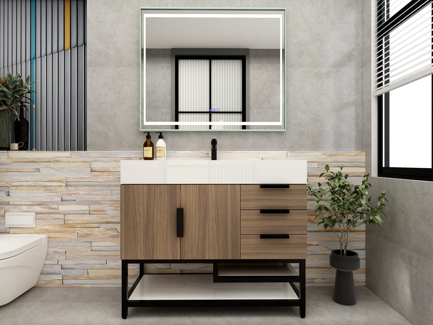 Bethany 42" Freestanding Bathroom Vanity with Reinforced Acrylic Sink in Rosewood with Black Handles | Better Vanity Bath Vanities