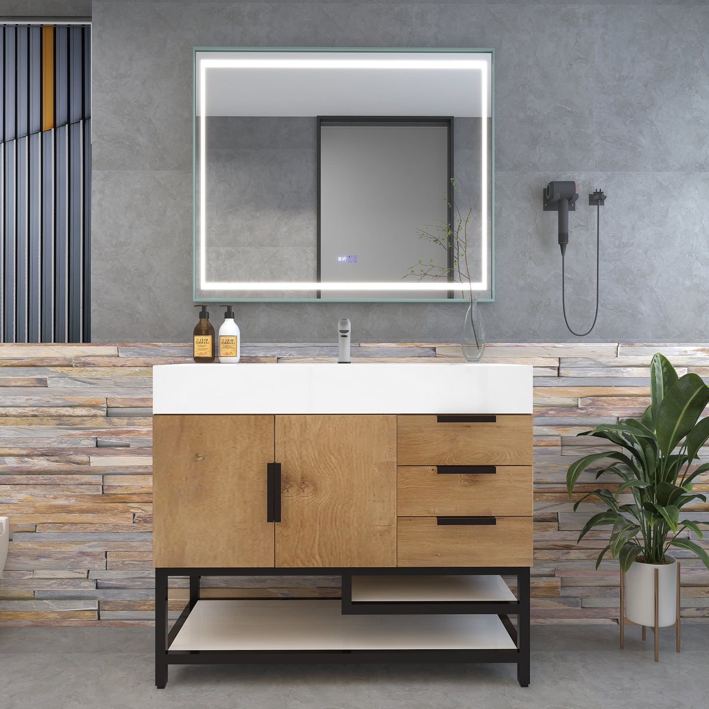 Bethany 42" Freestanding Bathroom Vanity with Reinforced Acrylic Sink in Teak Oak with Black Handles | Better Vanity Bath Vanities