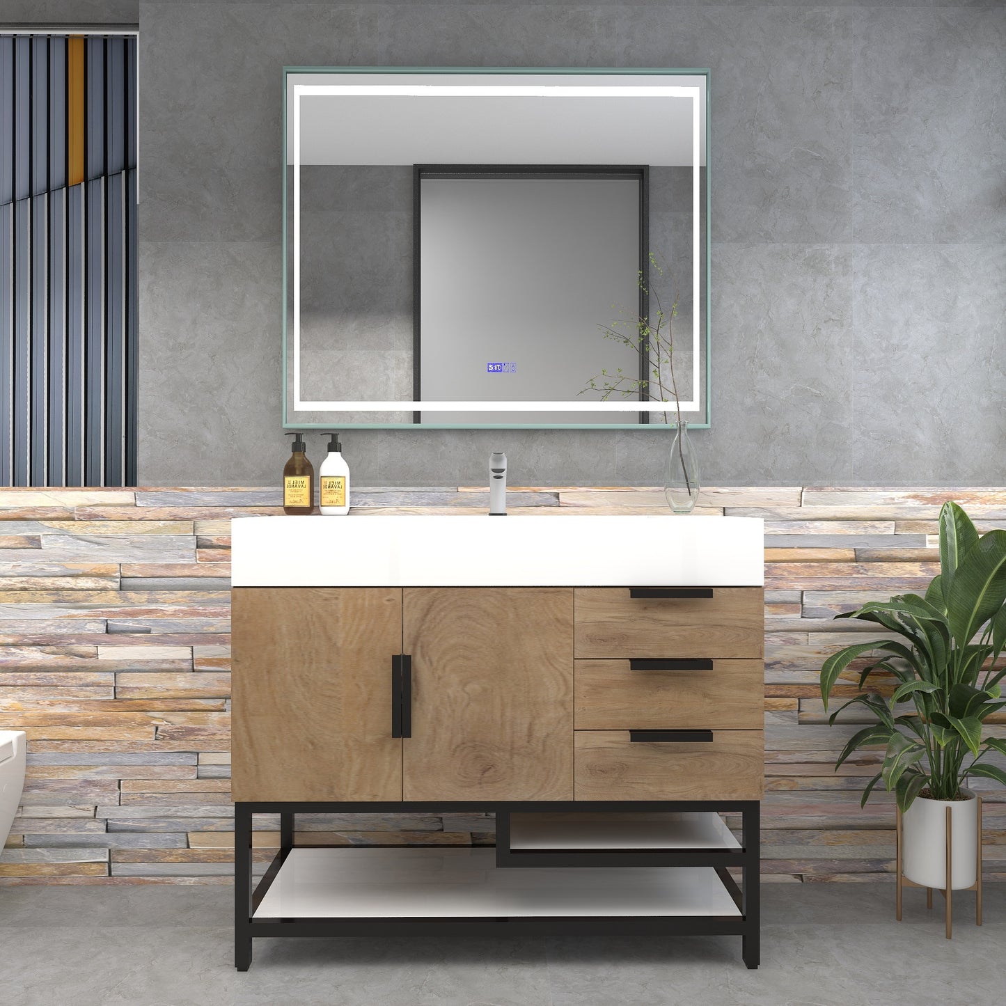 Bethany 42" Freestanding Bathroom Vanity with Reinforced Acrylic Sink in White Oak with Black Handles | Better Vanity Bath Vanities