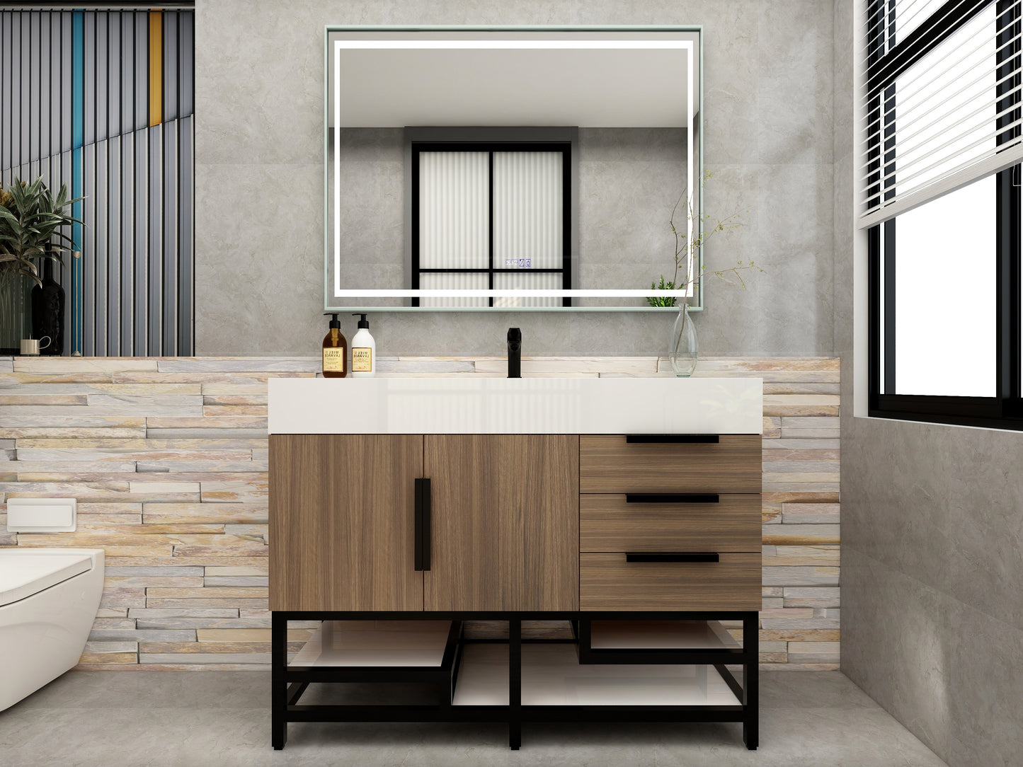Bethany 48" Freestanding Bathroom Vanity with Reinforced Acrylic Sink in Rosewood with Black Handles | Better Vanity Bath Vanities