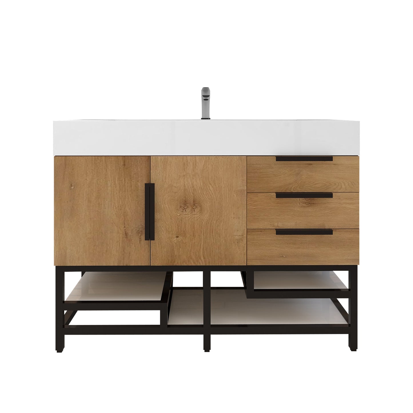 Bethany 48" Freestanding Bathroom Vanity with Reinforced Acrylic Sink in Teak Oak with Black Handles | Better Vanity Bath Vanities