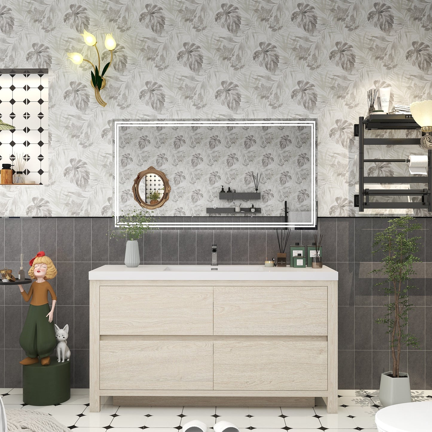 Louis 60" Freestanding Bathroom Vanity in Light Wood | Better Vanity Solid Wood Floating Vanities