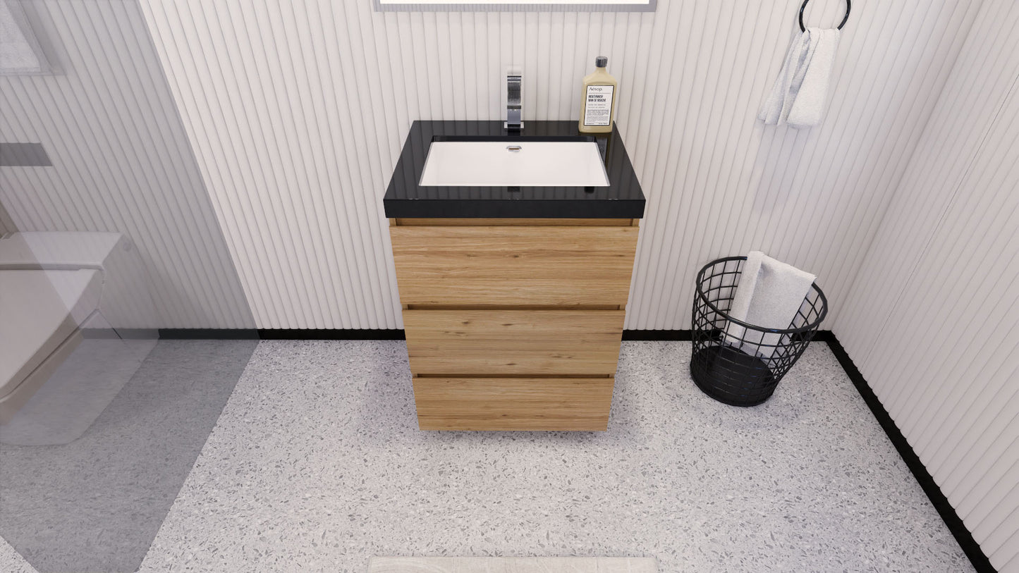 Stanley 24" Natural Oak Freestanding Vanity with Reinforced Acrylic Sink
