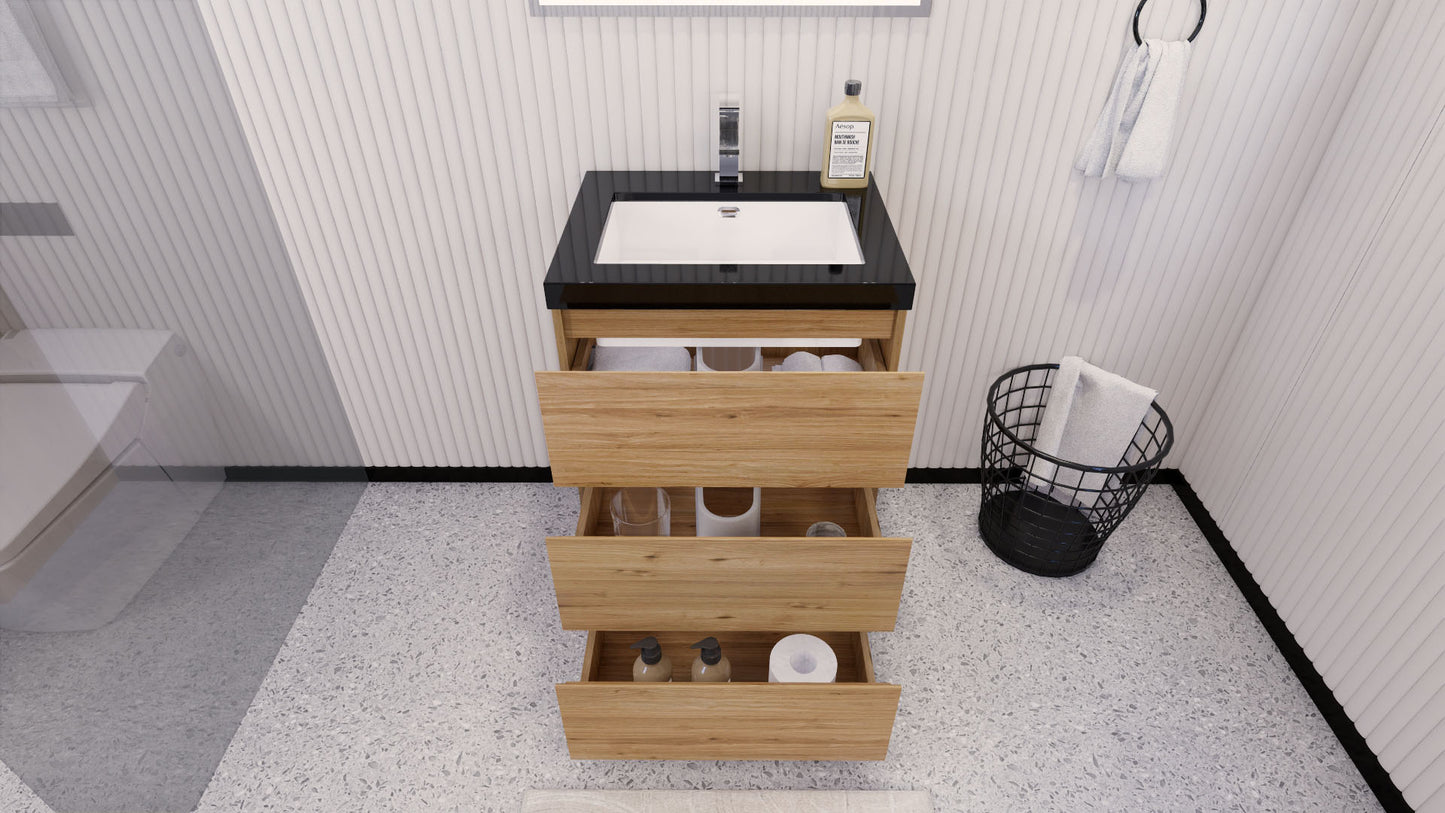 Stanley 24" Natural Oak Freestanding Vanity with Reinforced Acrylic Sink