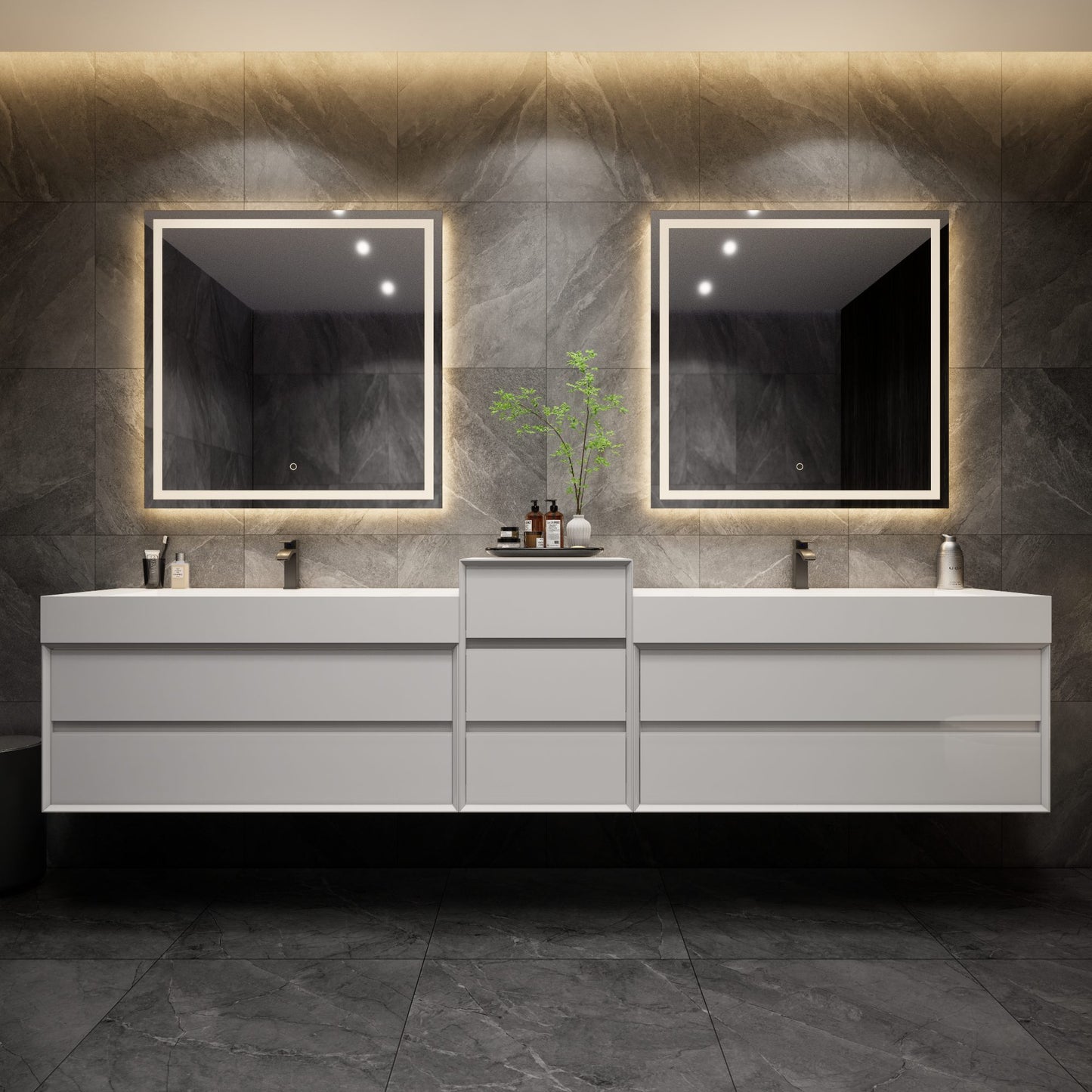 Max 104" Gloss White Bathroom Vanity with Double Acrylic FLX Sink | Better Vanity Shop Modern Bath Vanities Now | Los Angeles, CA USA