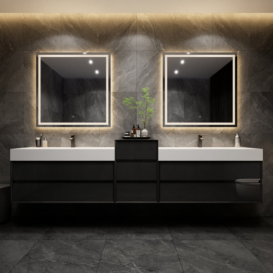 Max Double Sink Floating Modern Wall Mounted Bathroom Vanity in Gloss Black