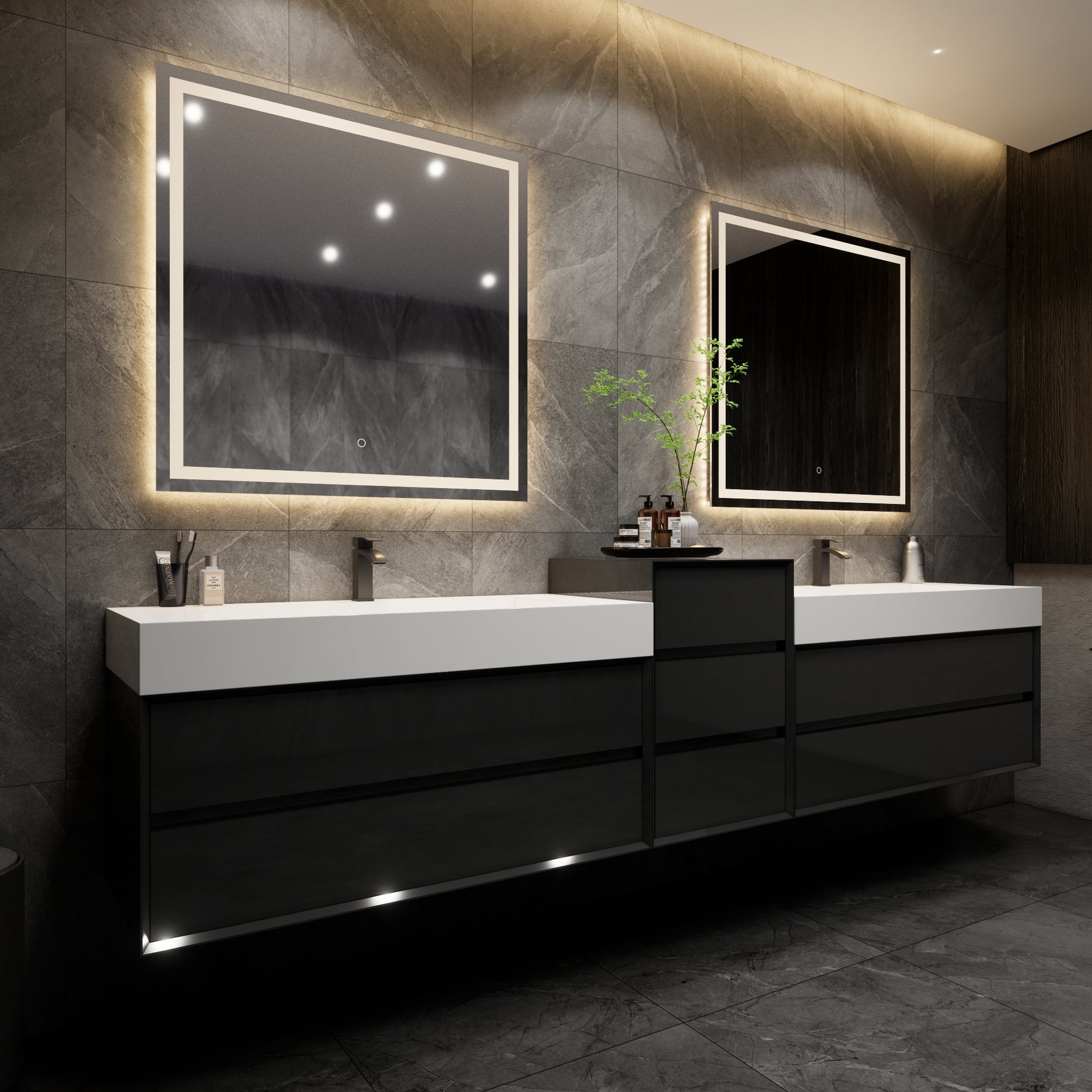 Max Double Sink Floating Modern Wall Mounted Bathroom Vanity in Gloss Black