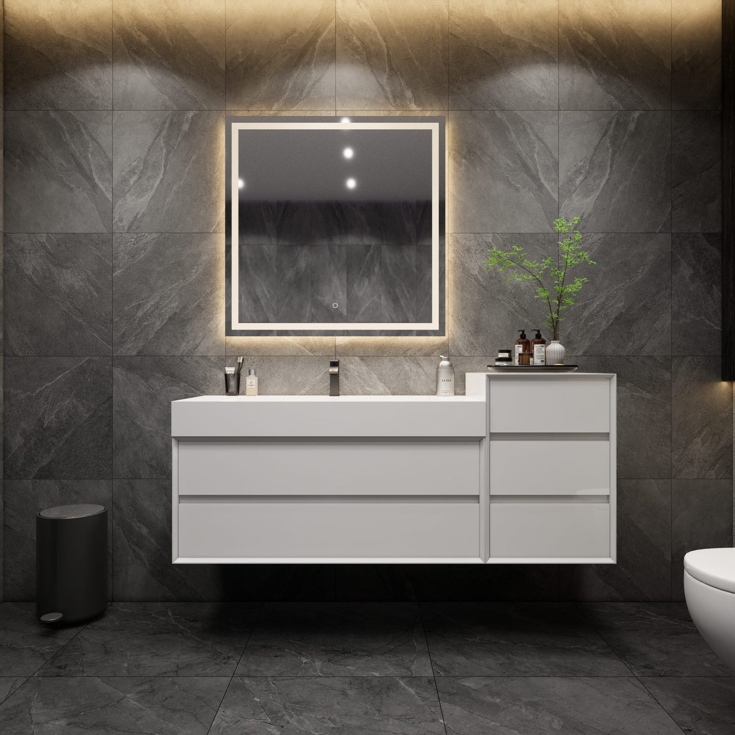 Max 68" Gloss White Modern Bathroom Vanity with FLX Acrylic Sink + Max 20" Gloss White Side Cabinet / Medicine Cabinet - Better Vanity Shop Modern Wholesale Bathroom Vanities Los Angeles CA