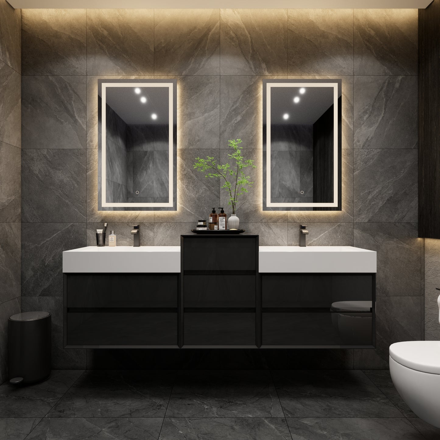 Max 92" Double Sink Floating Wall Mounted Bathroom Vanity in Gloss Black | Better Vanity