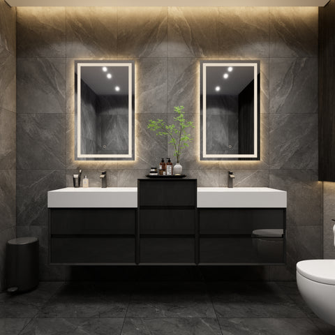 Max 92" Double Sink Floating Wall Mounted Bathroom Vanity in Gloss Black | Better Vanity