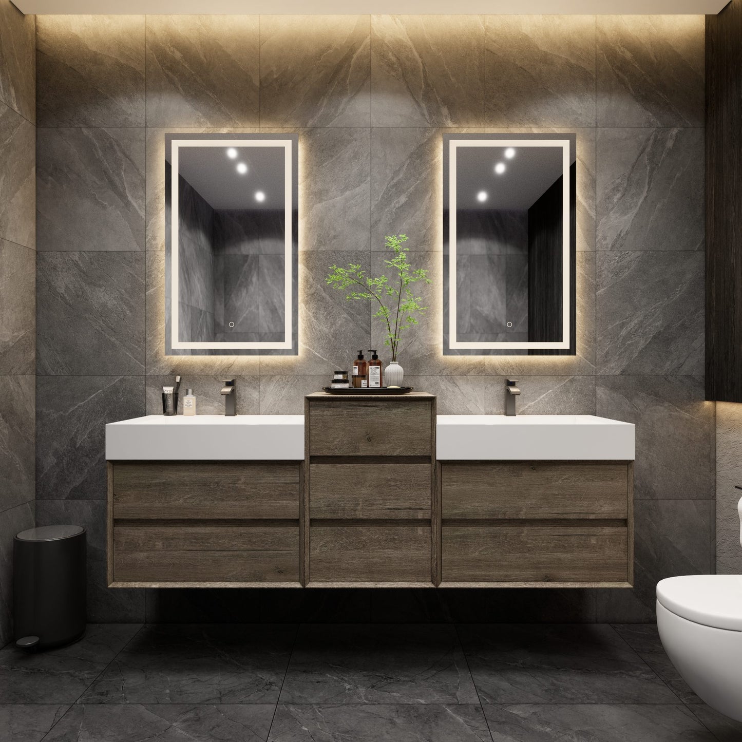 Max 80" Gray Oak Bathroom Vanity Cabinet with Double FLX Acrylic Sink + Side Cabinet | Shop Modern Luxury Bathroom Vanities Now | Better Vanity