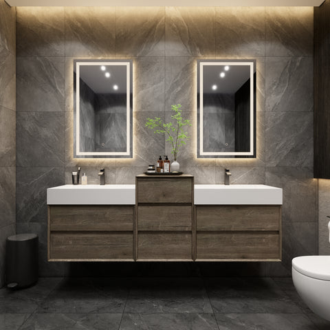 Max 92" Double Sink Floating Wall Mounted Bathroom Vanity in Gray Oak | Better Vanity