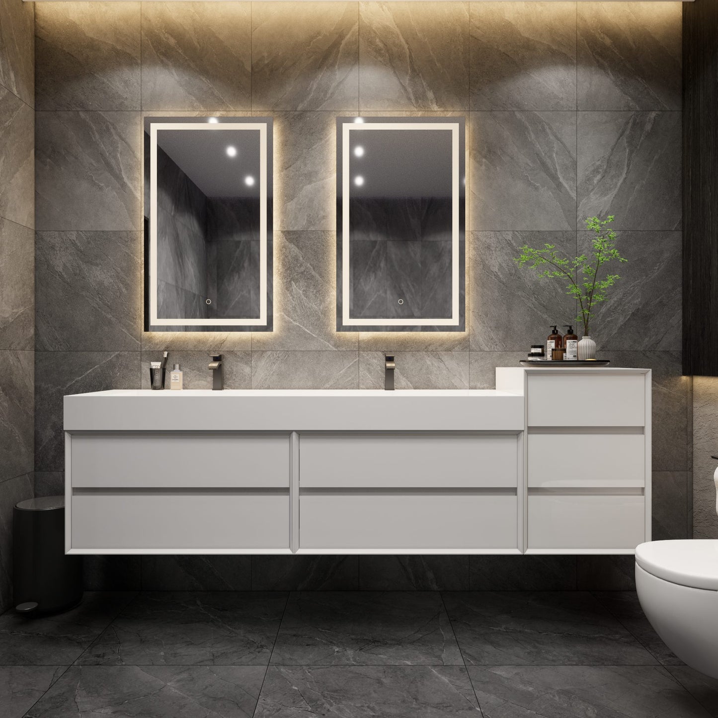 Max 92" Gloss White Modern Minimal Bathroom Vanity with Double Acrylic FLX Sink | Better Vanity Modern Bathroom Vanities