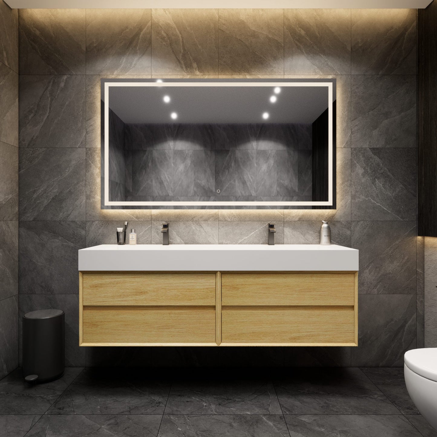 Max 72" Double FLX Acrylic Sink Modern Bathroom Vanity in Teak Oak - Shop Modern Bathroom Vanities - Better Vanity USA