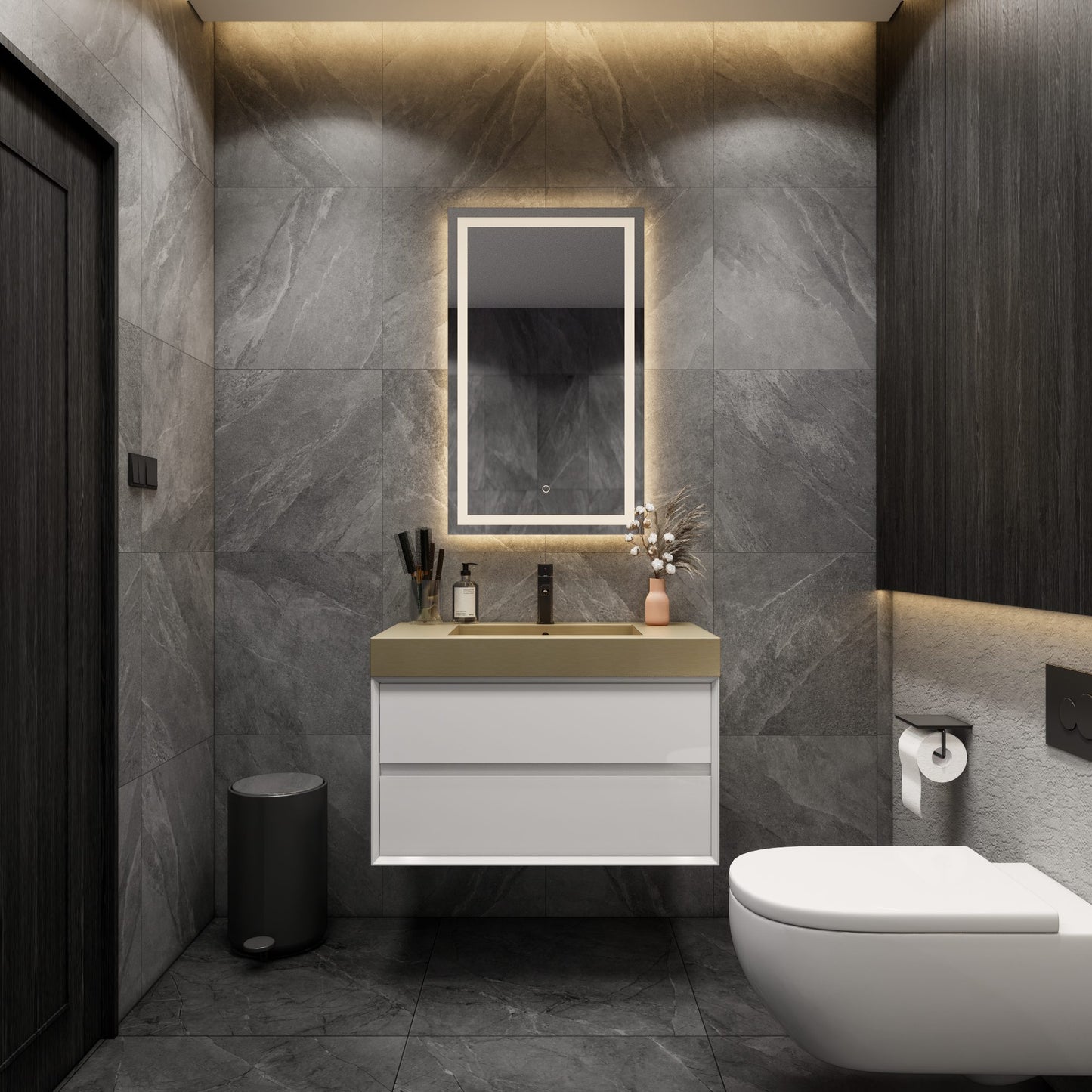 Max 36" Gloss White Floating Wall-Mounted Bathroom Vanity Sink & Medicine Cabinet with Max Gold Stainless Steel Sink | Better Vanity Modern Minimal Luxury Bathroom Vanities | Los Angeles, CA USA