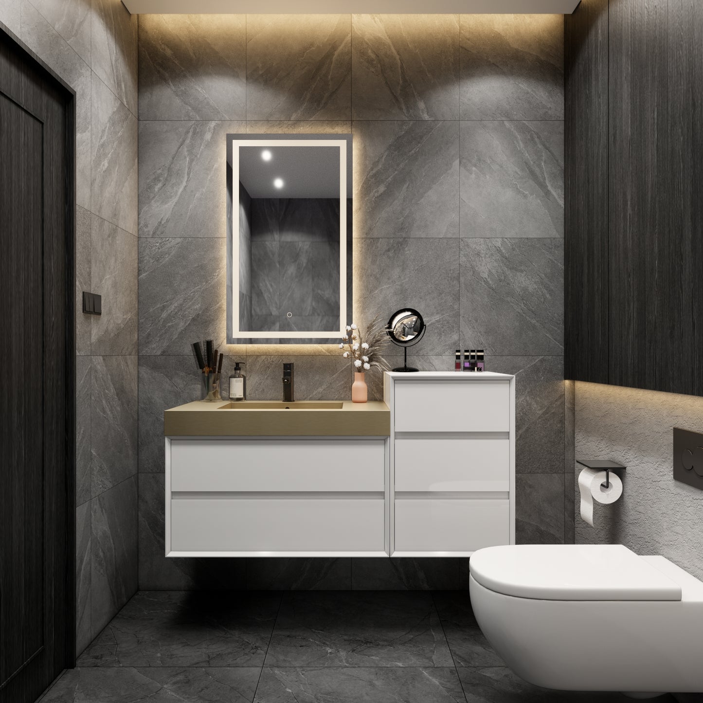 Max Wall Mounted Floating Bath Vanity with Sink | Coffee Wood