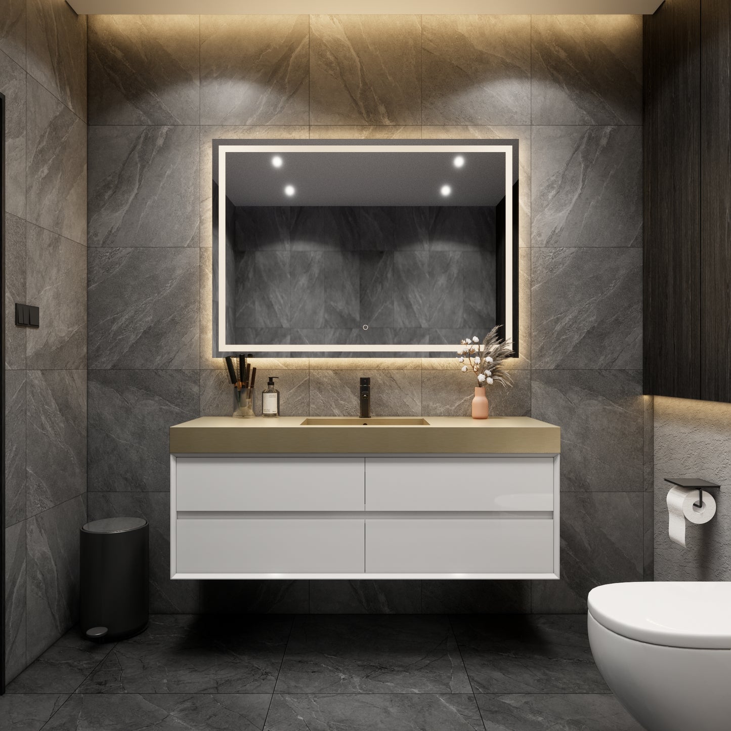 Max Stainless Steel Single Sink in Gold 60" Inches - Bathroom Vanity Stainless Steel Double Sink