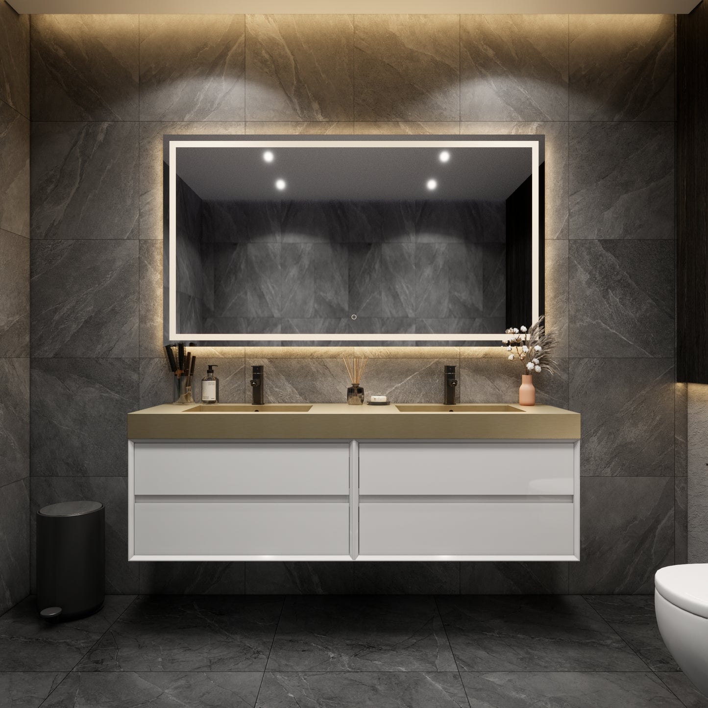 Max Stainless Steel Single Sink in Gold 72" Inches - Bathroom Vanity Stainless Steel Double Sink