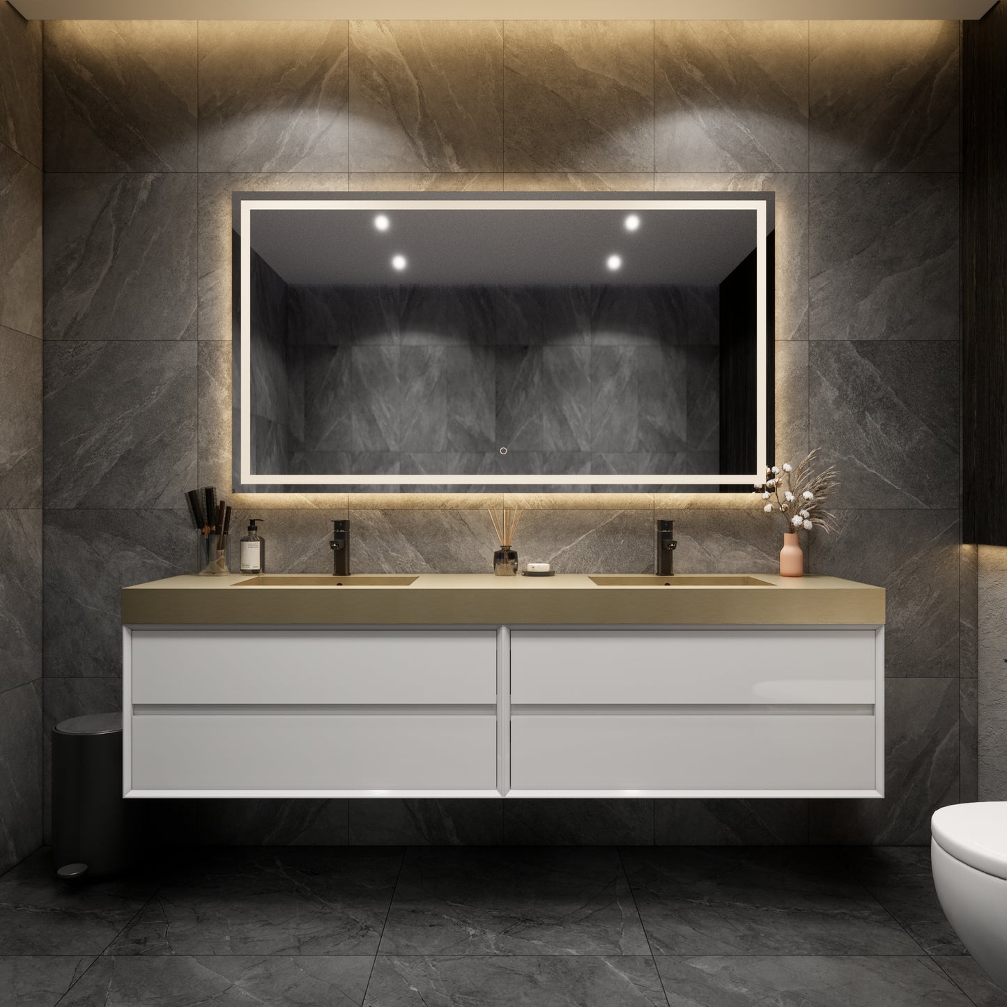 Max Stainless Steel Single Sink in Gold 84" Inches - Bathroom Vanity Stainless Steel Double Sink