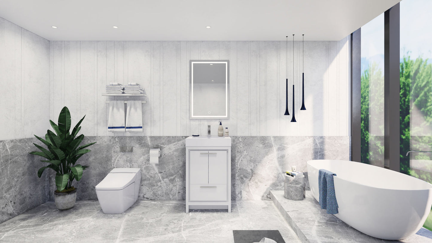Azure 24" High Gloss White Freestanding Vanity with Reinforced Acrylic Sink