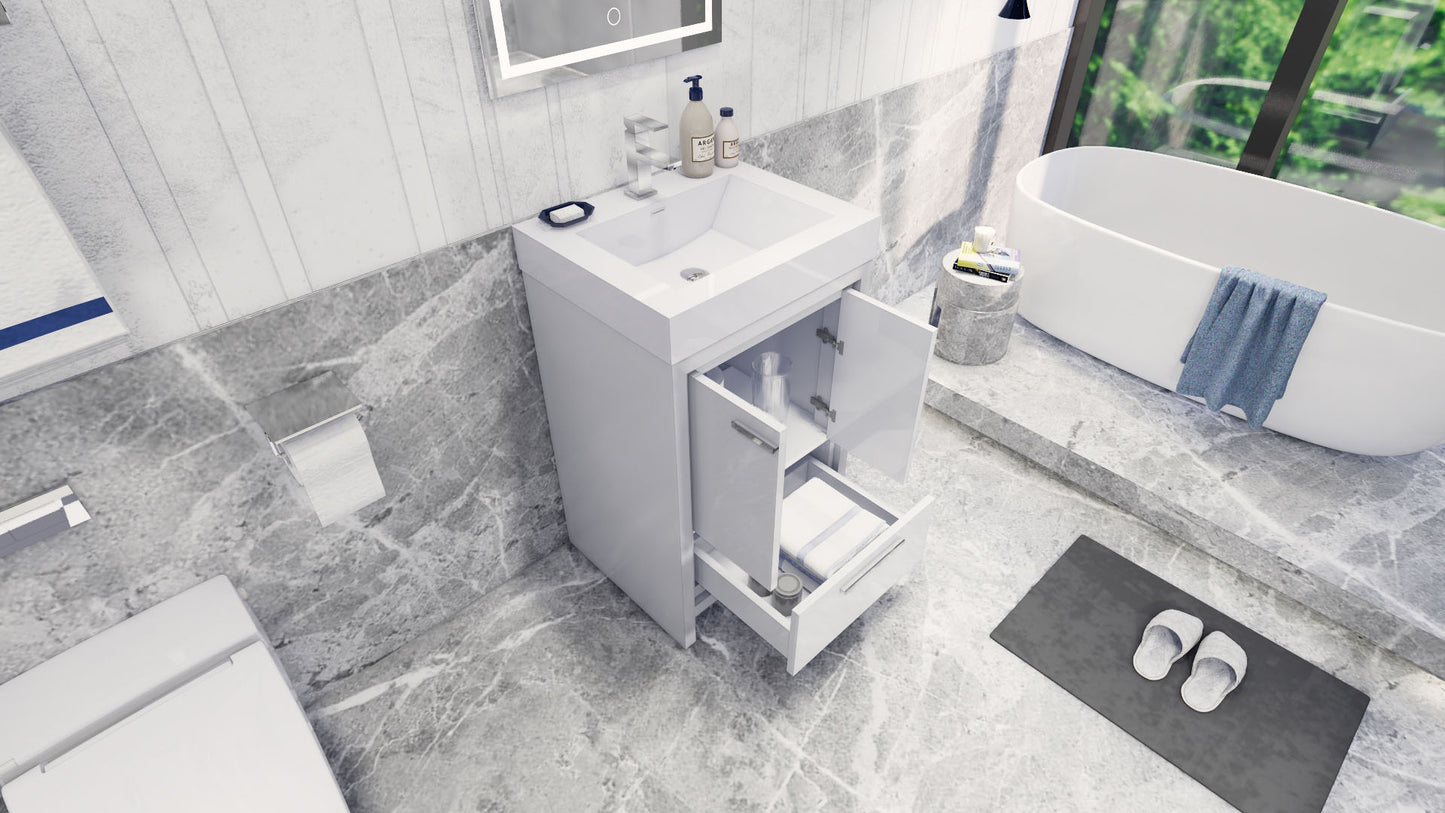 Azure 24" High Gloss White Freestanding Vanity with Reinforced Acrylic Sink