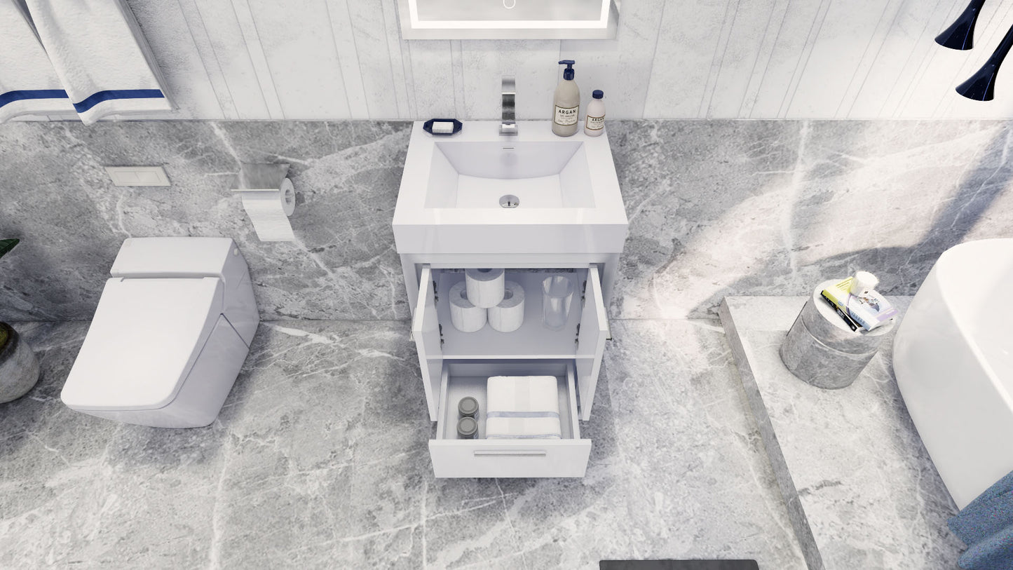 Azure 24" High Gloss White Freestanding Vanity with Reinforced Acrylic Sink